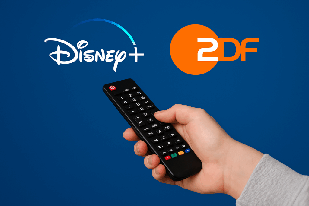 Fernbedienung mit Disney+ und ZDF Logos - KI-generiertes Symbolbild / meinvodstream Fernbedienung mit Disney+ und ZDF Logos - KI-generiertes Symbolbild / meinvodstream