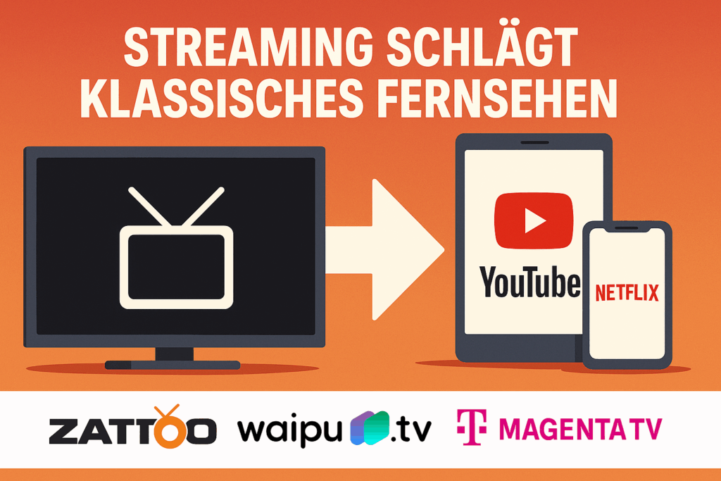 Streaming überholt traditionelles Fernsehen / KI-generiertes Symbolbild) meinvodstream Streaming überholt traditionelles Fernsehen / KI-generiertes Symbolbild) meinvodstream