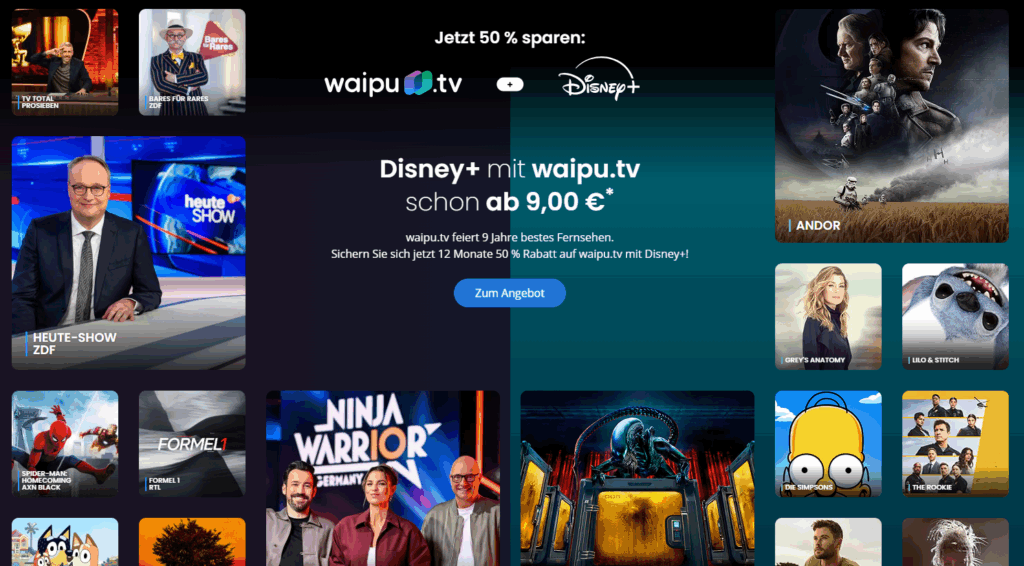 WaipuTV und Disney+ preiswert im Bundle / Screenshot: WaipuTV Webseite / meinvodstream 